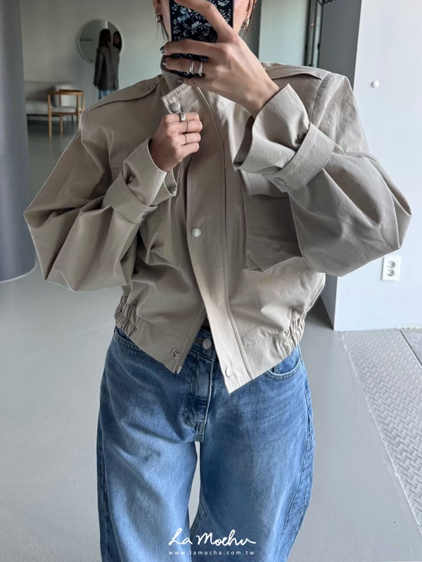 寬袖腰鬆緊軍裝外套